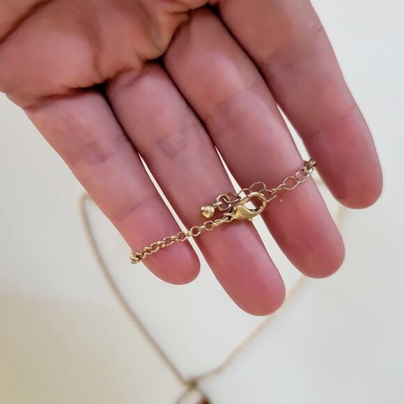 Vintage Long Gold Chain Necklace with Brown White Oval Pendant and Tassel Accent - Picture 5 of 10